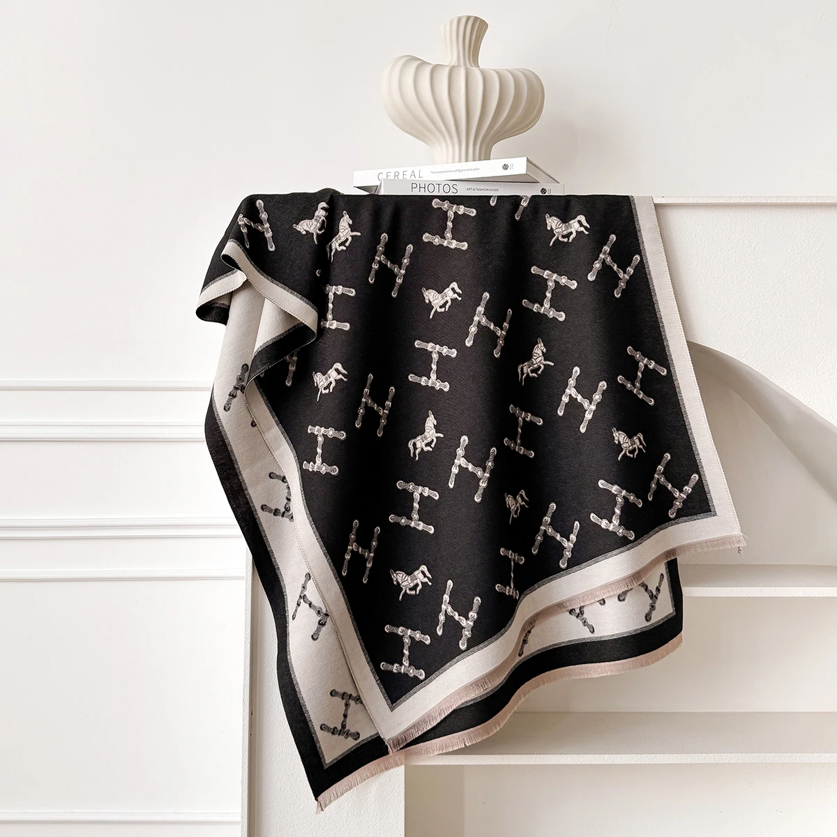 Brand Fashion Women's Cashmere Winter Shawl - Vintage Floral Printed Oil Painting Style Pashmina Thick Wrap & Poncho
