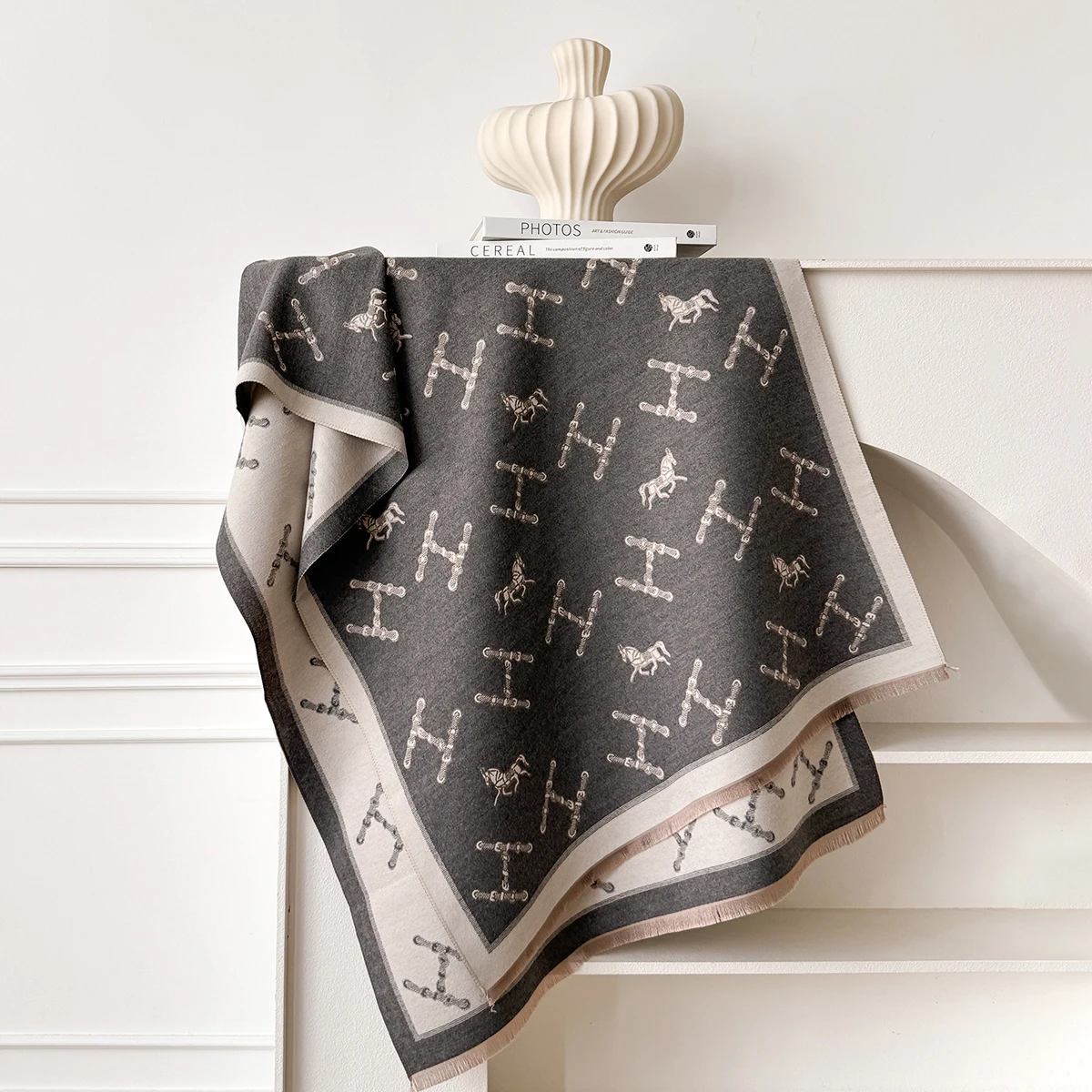 Brand Fashion Women's Cashmere Winter Shawl - Vintage Floral Printed Oil Painting Style Pashmina Thick Wrap & Poncho