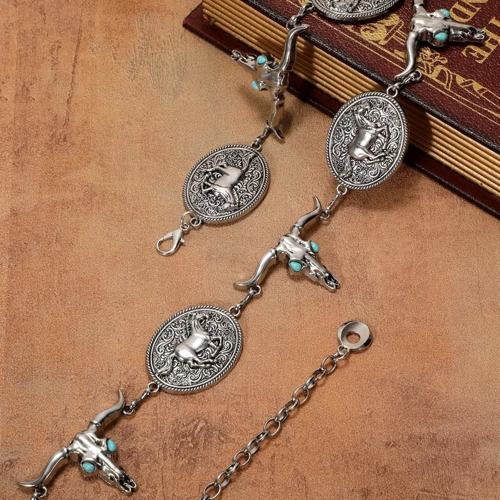 Women Western Metal Concho Belt Vintage Boho Gold Chain Belts for Dresses Jeans Adjustable Cowgirl Waist Chain