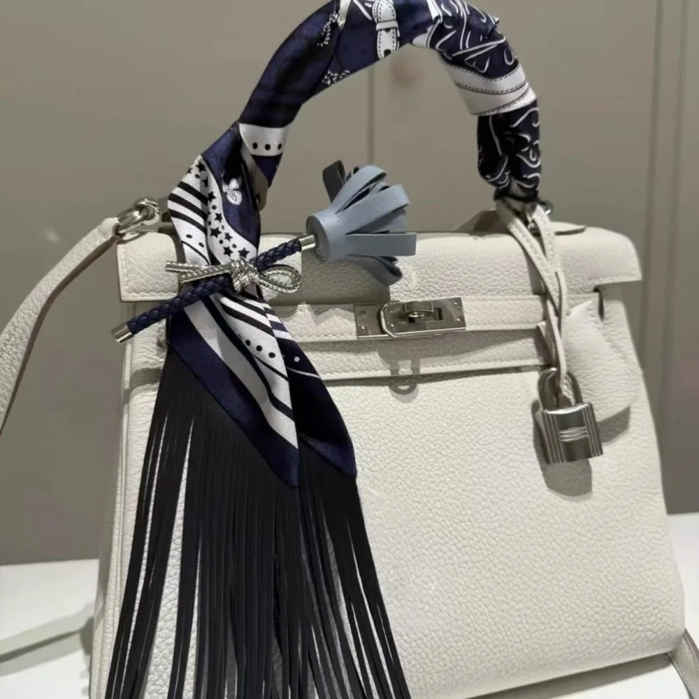 130x5cm Tassel Cashew Print Scarf Women's All-season Twill Silk Decorative Ribbon Multi-purpose Bag Hair Tie Belt Scarf