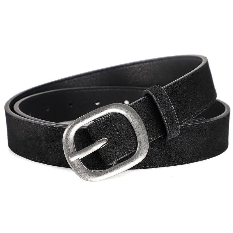 Ladies' belt, imitation suede-like surface, vintage style, aged look, high-end feel, silver alloy buckle, versatile, jeans belt