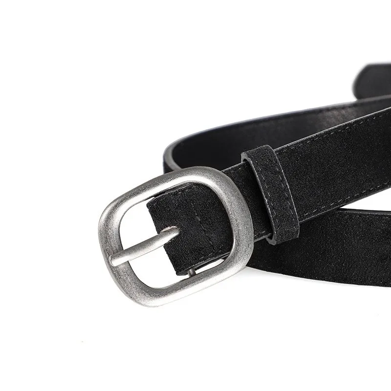 Ladies' belt, imitation suede-like surface, vintage style, aged look, high-end feel, silver alloy buckle, versatile, jeans belt