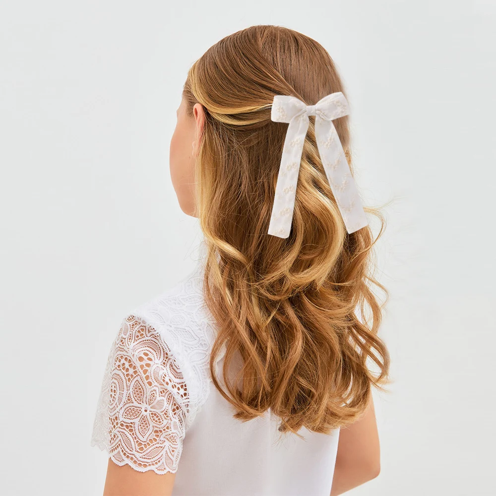 10Pcs/Lot Random Colors Girls Hair Clips Sweet Fashion Baby Lace Flower Hair Grips Long Tail Cotton Hairpin Headwear