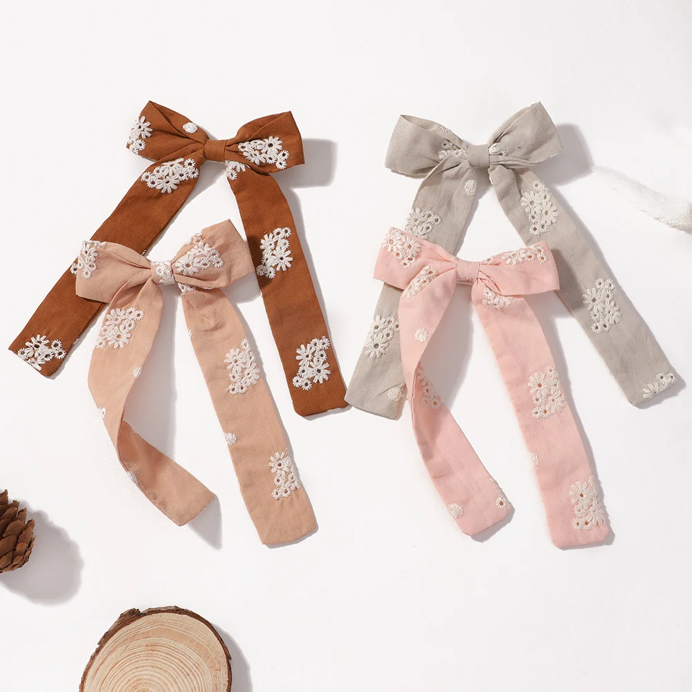 10Pcs/Lot Random Colors Girls Hair Clips Sweet Fashion Baby Lace Flower Hair Grips Long Tail Cotton Hairpin Headwear