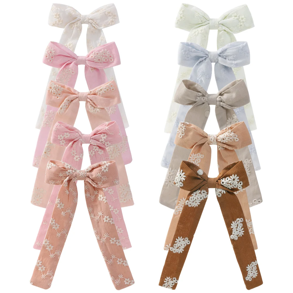 10Pcs/Lot Random Colors Girls Hair Clips Sweet Fashion Baby Lace Flower Hair Grips Long Tail Cotton Hairpin Headwear