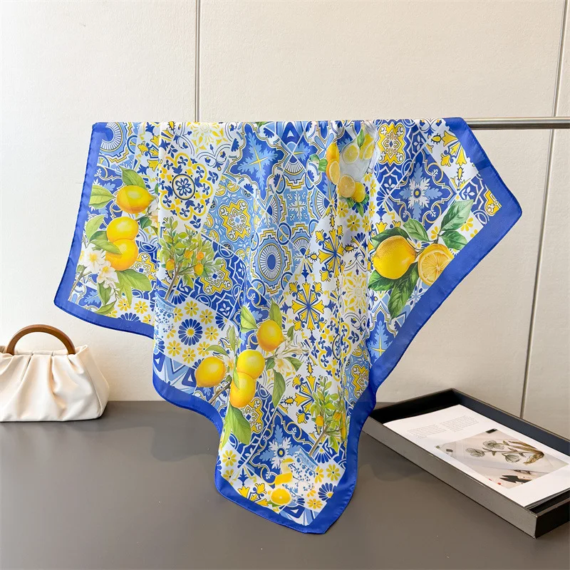 New Luxury Brand Satin Square Scarf Print Hair Ribbon Fashion Scarf for Women Neckerchief Bandana Solid Colors Shawl Headband