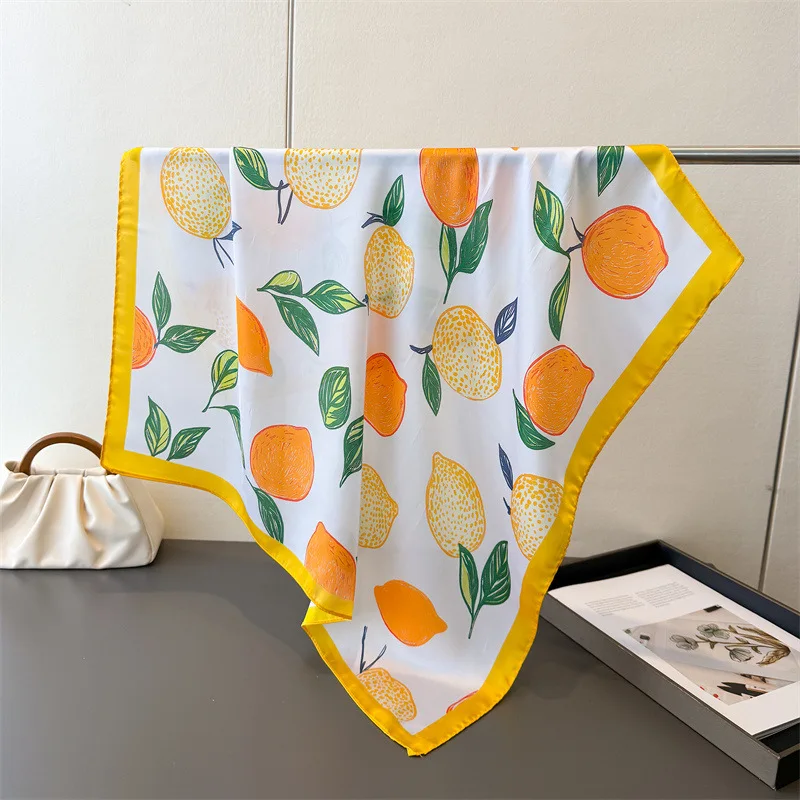 New Luxury Brand Satin Square Scarf Print Hair Ribbon Fashion Scarf for Women Neckerchief Bandana Solid Colors Shawl Headband