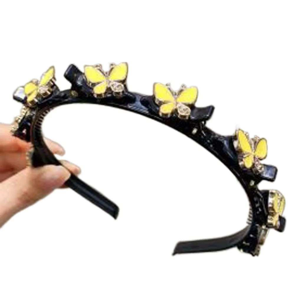 Elegant Hair Bands with Clips Shiny Sweet Rhinestone Bangs Clip Headband Hair Weaving Tool Headwear Women Butterfly Hair Hoop