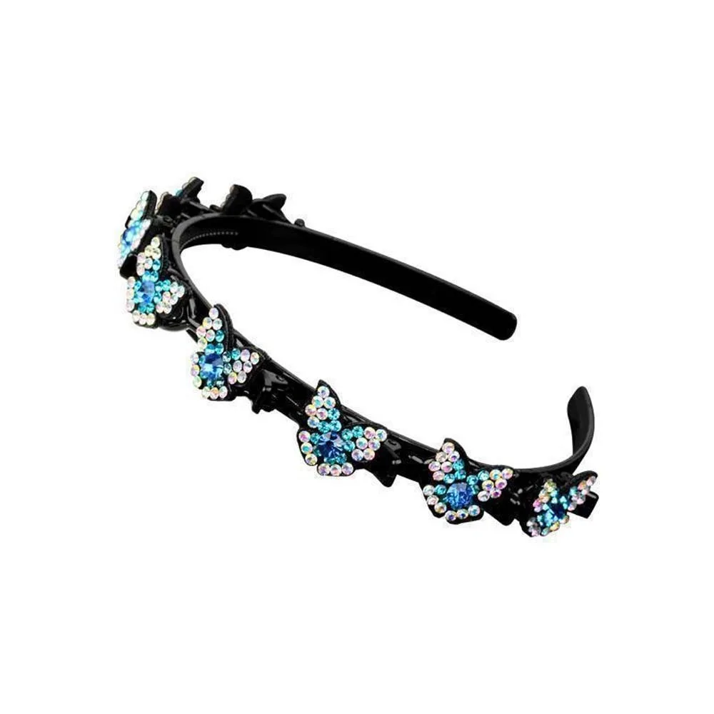 Elegant Hair Bands with Clips Shiny Sweet Rhinestone Bangs Clip Headband Hair Weaving Tool Headwear Women Butterfly Hair Hoop