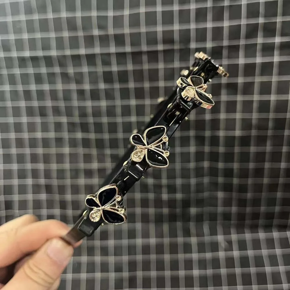 Elegant Hair Bands with Clips Shiny Sweet Rhinestone Bangs Clip Headband Hair Weaving Tool Headwear Women Butterfly Hair Hoop