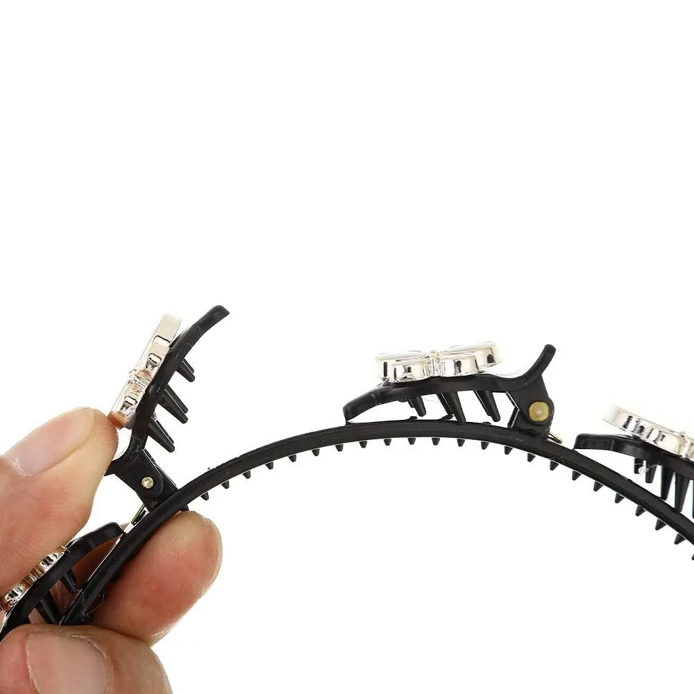 Elegant Hair Bands with Clips Shiny Sweet Rhinestone Bangs Clip Headband Hair Weaving Tool Headwear Women Butterfly Hair Hoop