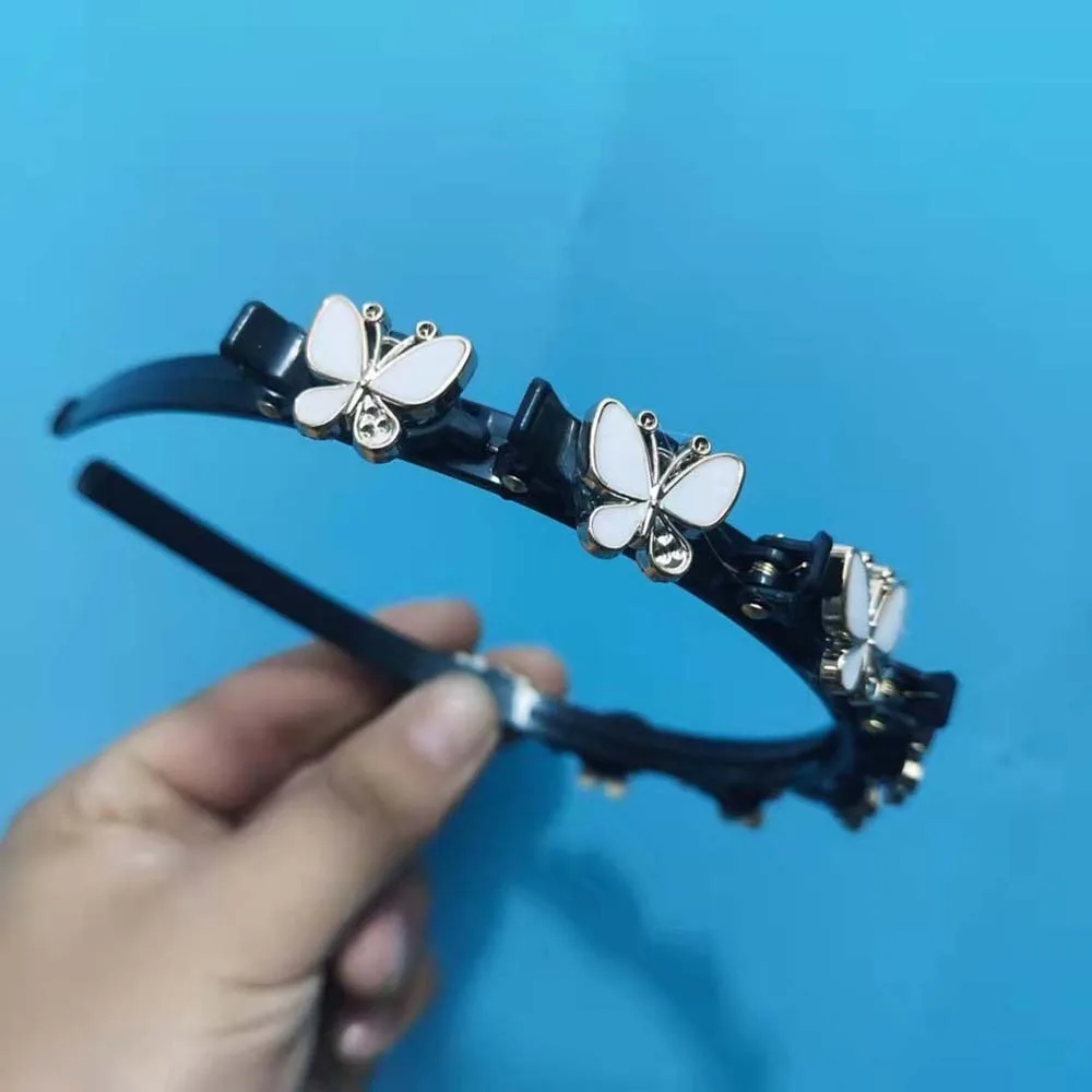 Elegant Hair Bands with Clips Shiny Sweet Rhinestone Bangs Clip Headband Hair Weaving Tool Headwear Women Butterfly Hair Hoop