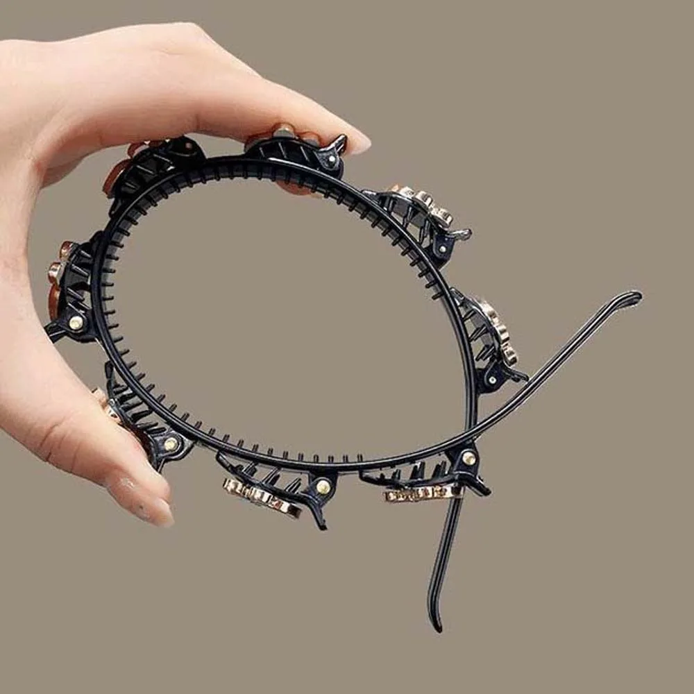 Elegant Hair Bands with Clips Shiny Sweet Rhinestone Bangs Clip Headband Hair Weaving Tool Headwear Women Butterfly Hair Hoop