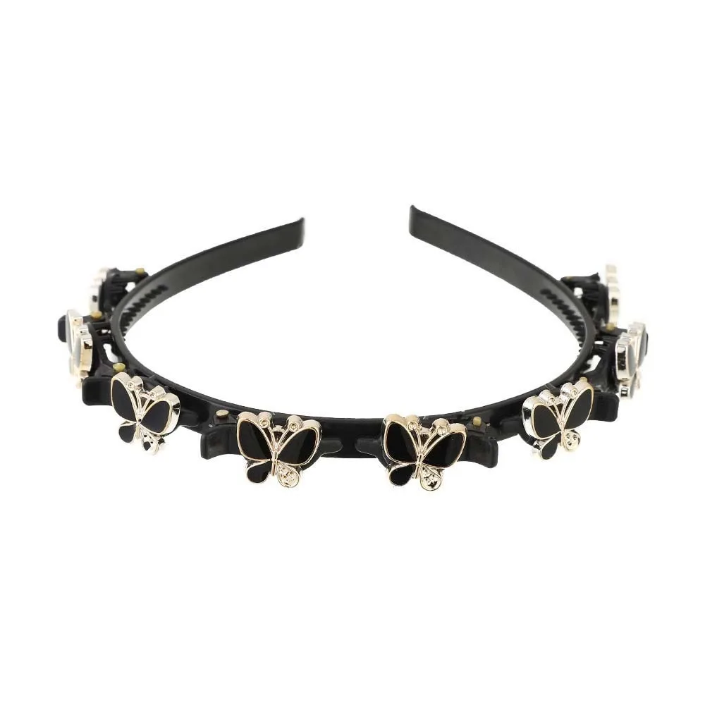 Elegant Hair Bands with Clips Shiny Sweet Rhinestone Bangs Clip Headband Hair Weaving Tool Headwear Women Butterfly Hair Hoop
