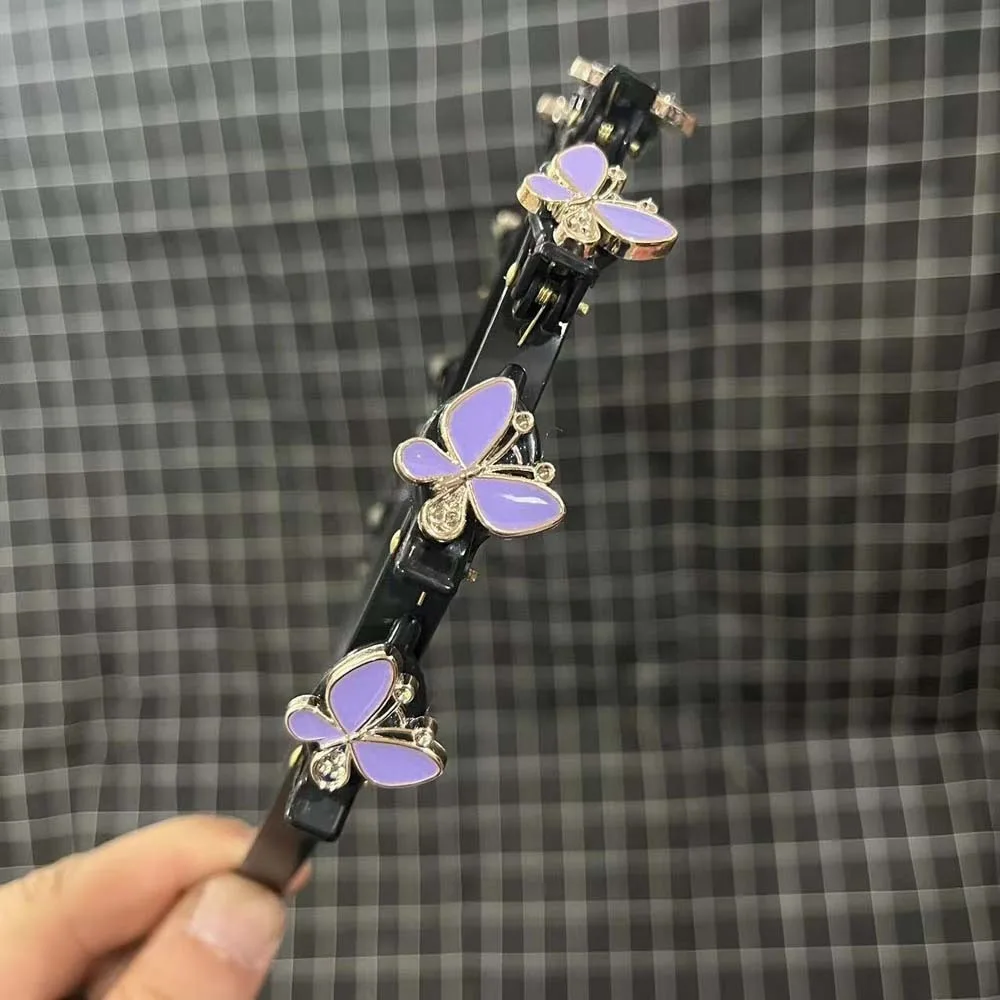 Elegant Hair Bands with Clips Shiny Sweet Rhinestone Bangs Clip Headband Hair Weaving Tool Headwear Women Butterfly Hair Hoop