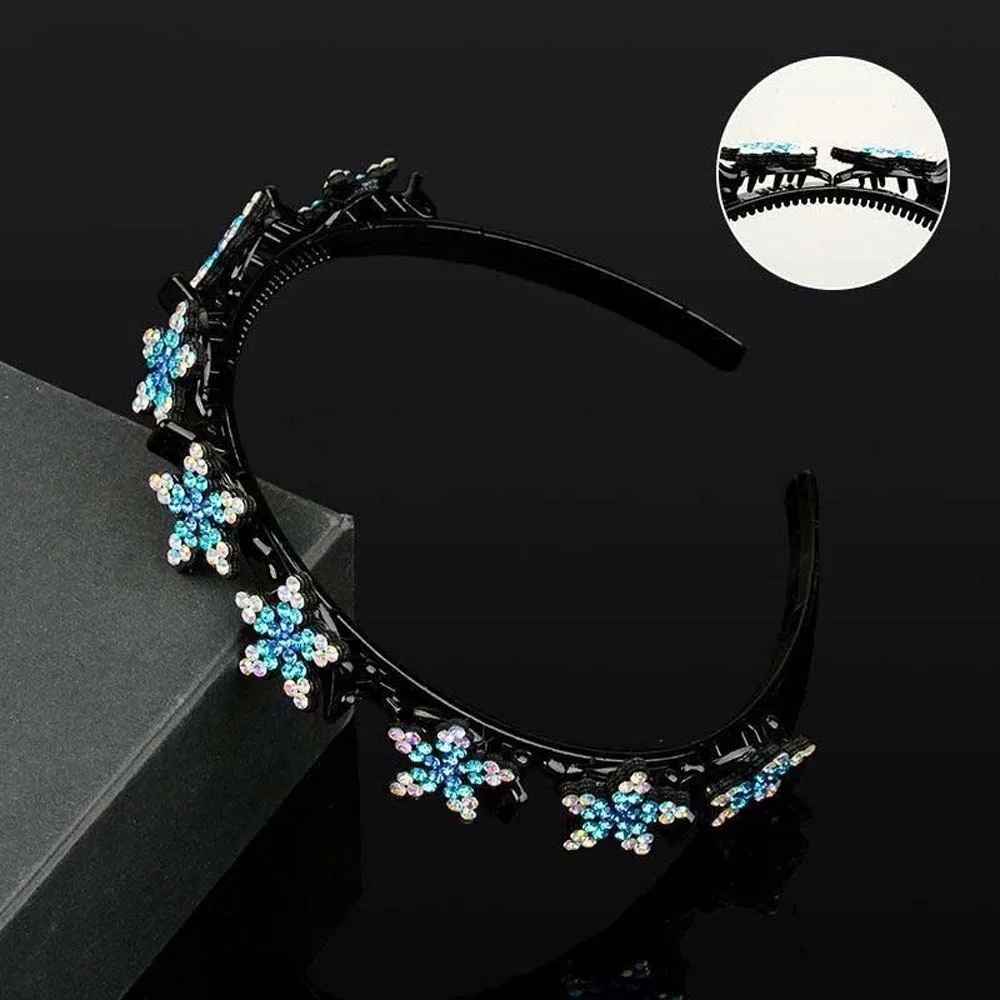 Elegant Hair Bands with Clips Shiny Sweet Rhinestone Bangs Clip Headband Hair Weaving Tool Headwear Women Butterfly Hair Hoop