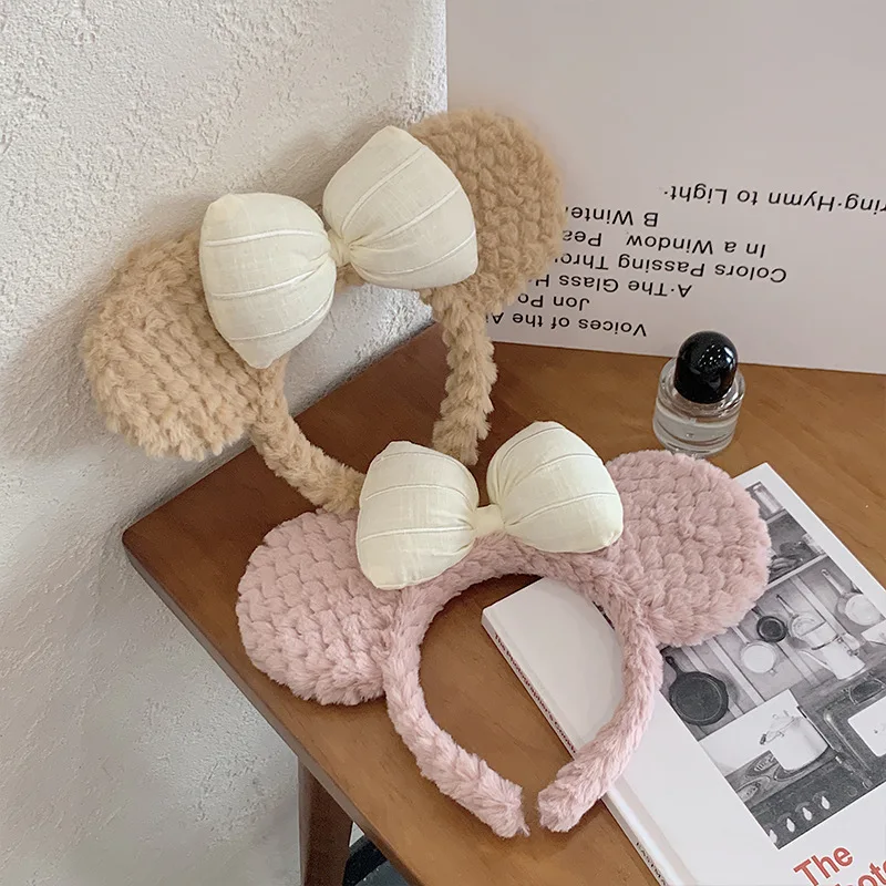Plush Mouse Ears Hair Hoop Hairband  Holiday Party Princess Bow Hairband COSTUME Cosplay Plush  Adult/Kids Headband Gift