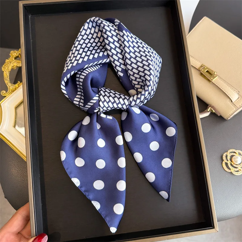 70*70cm Women's Square Silk Scarf Soft Satin Polka Dot Wrap Foulard Lady Neckerchief Bandannas Hair Skinny Tie Hijab Shawls