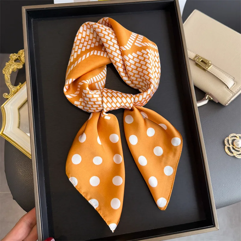 70*70cm Women's Square Silk Scarf Soft Satin Polka Dot Wrap Foulard Lady Neckerchief Bandannas Hair Skinny Tie Hijab Shawls