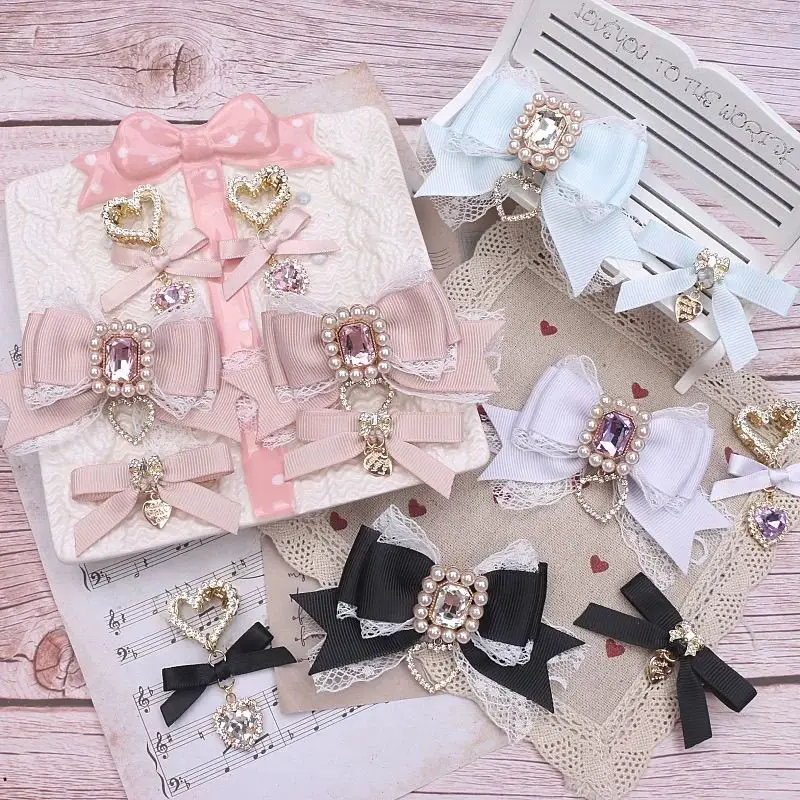 【1pair】Japanese style JK hair bow hairpin Woman accessories hair clips trendy Mini hairpin y2k accessories Lolita heart