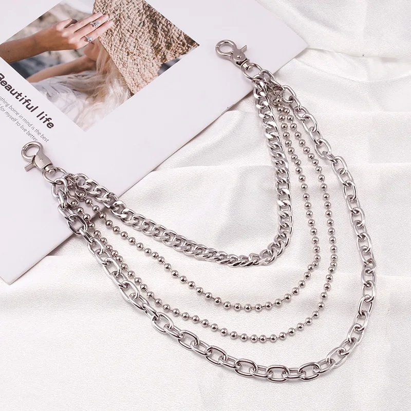 European American Punk Style Fashion Metal Waist Chain Personalized Trendy Multi-layer Chain for Jeans