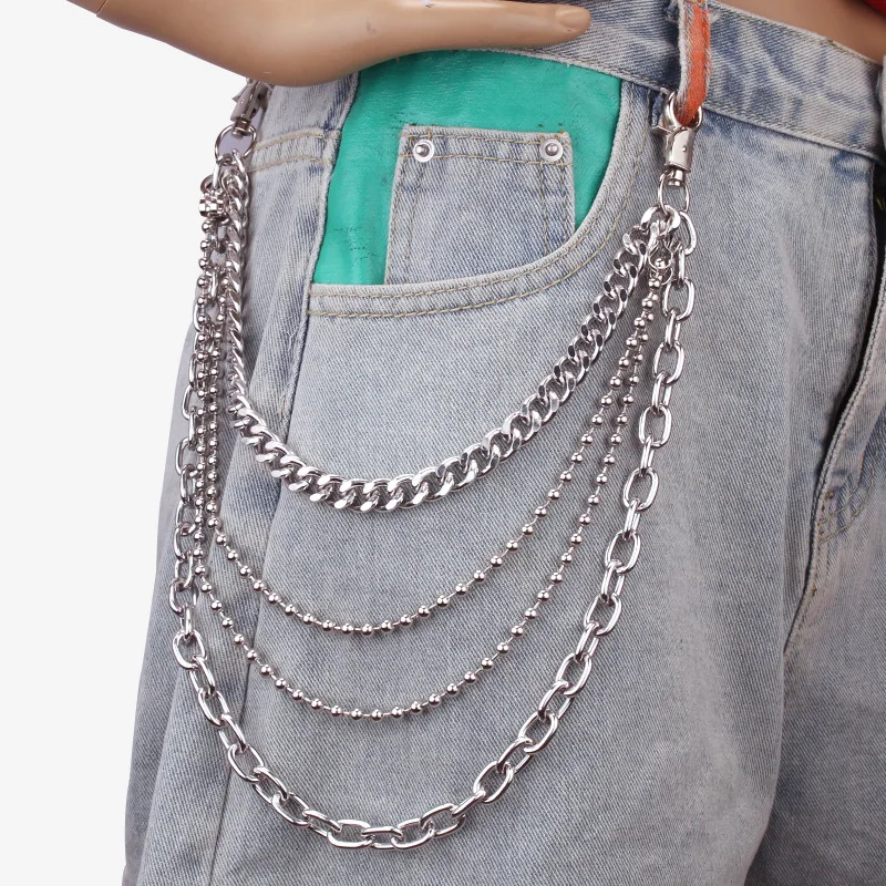 European American Punk Style Fashion Metal Waist Chain Personalized Trendy Multi-layer Chain for Jeans
