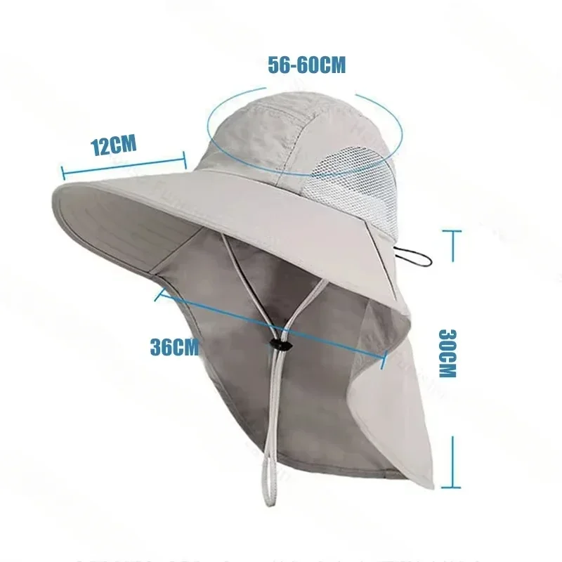Summer Outdoor Fishing Bucket Hat for Men Wide Brim UV Sun Protection Cap with Neck Flap Sunshade for Hiking Camping Travel