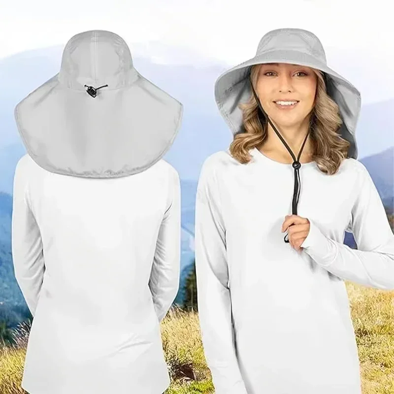 Summer Outdoor Fishing Bucket Hat for Men Wide Brim UV Sun Protection Cap with Neck Flap Sunshade for Hiking Camping Travel