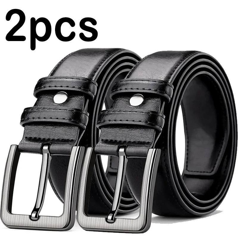 2pcs High Quality PU Leather Men's Belt, Casual and Business Needle Buckle Belts, Masculine Design, Fashion Novelty Waistband