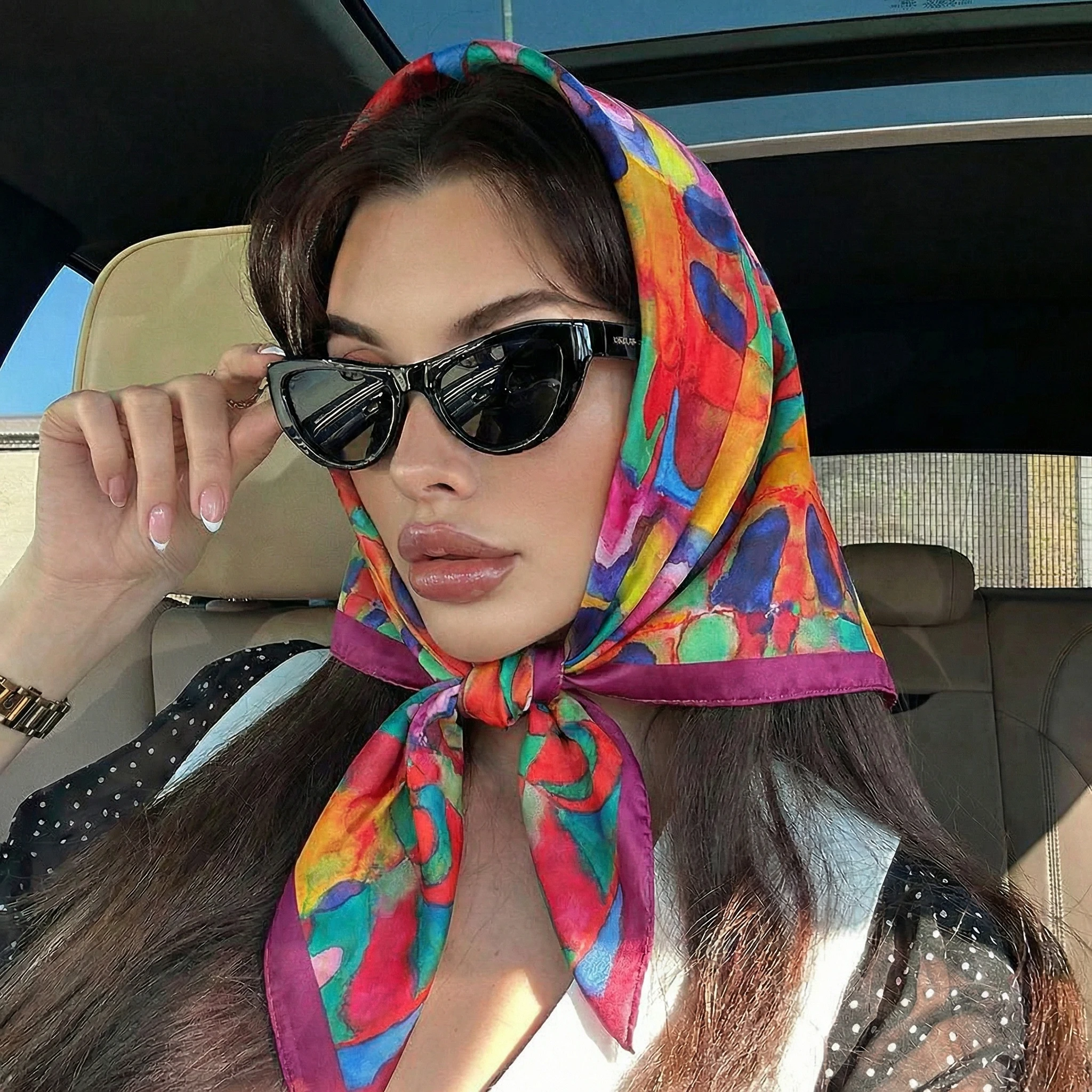 Luxury Printing Silk Square Scarf Women Neck Hair Tie Band Beach Hijab Kerchief Head Headbands Bandana Female Foulard 70cm