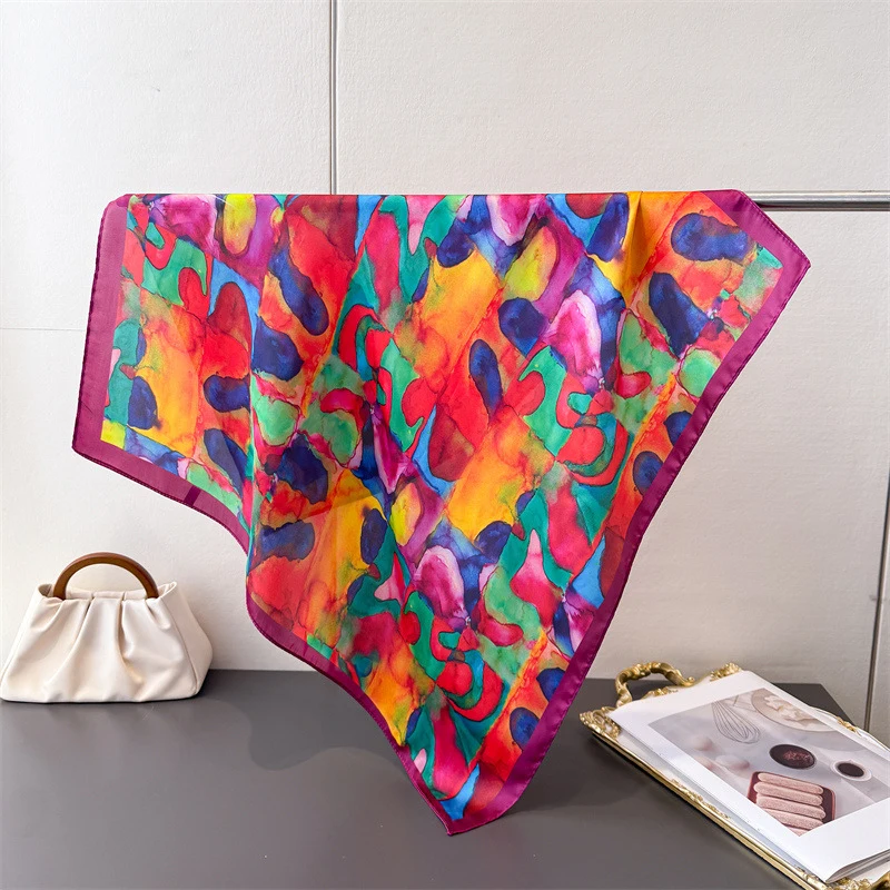 Luxury Printing Silk Square Scarf Women Neck Hair Tie Band Beach Hijab Kerchief Head Headbands Bandana Female Foulard 70cm
