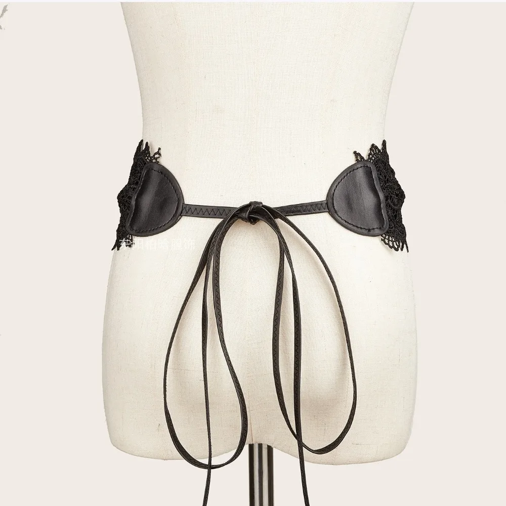 Boho Style Soft Lace Waist Belt Wide Self Tie Bow Tie Belt Wrap Around Cinched Waistband Corset Belt for Dresses
