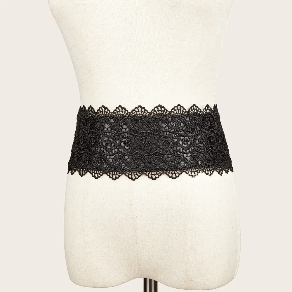 Boho Style Soft Lace Waist Belt Wide Self Tie Bow Tie Belt Wrap Around Cinched Waistband Corset Belt for Dresses