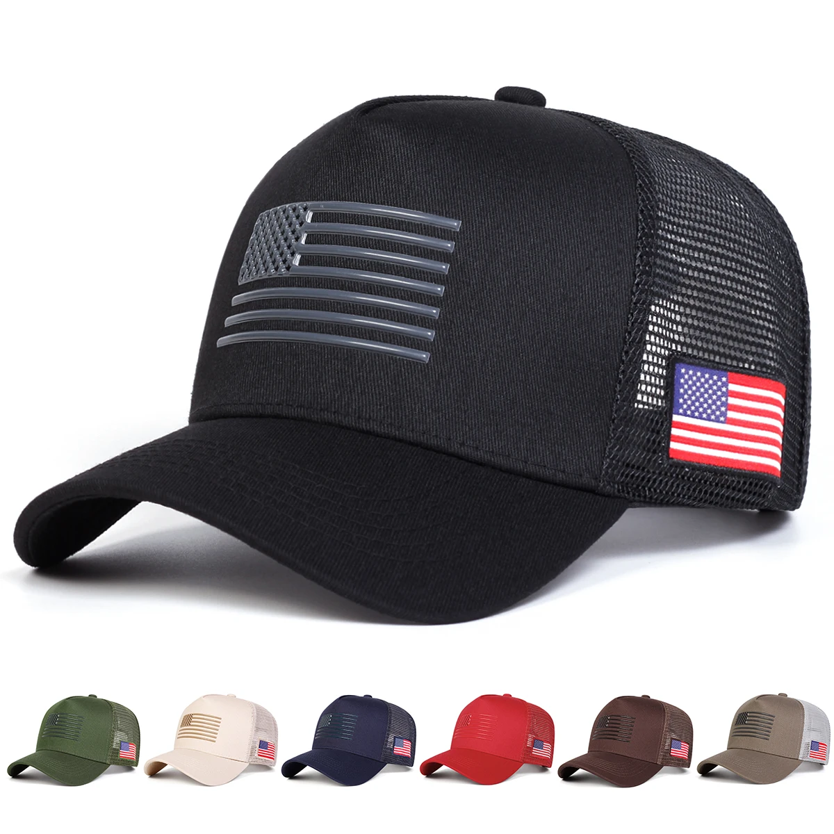 Unisex American Flag Embroidery Baseball Net Caps Spring and Summer Outdoor Adjustable Casual Hats Sunscreen Hat Sports Cap