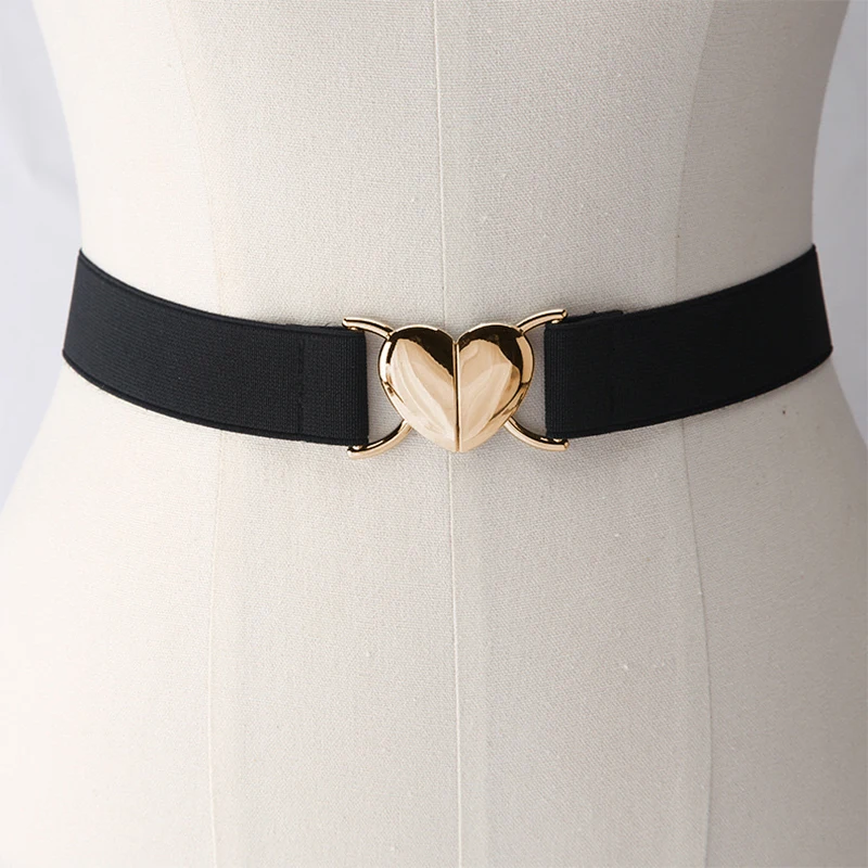 {YY26} Women Girls Adjustable Elastic Waist Belts With Heart Shape Metal Buckle Waistband For Coat Dress Accessories 〔YY26〕