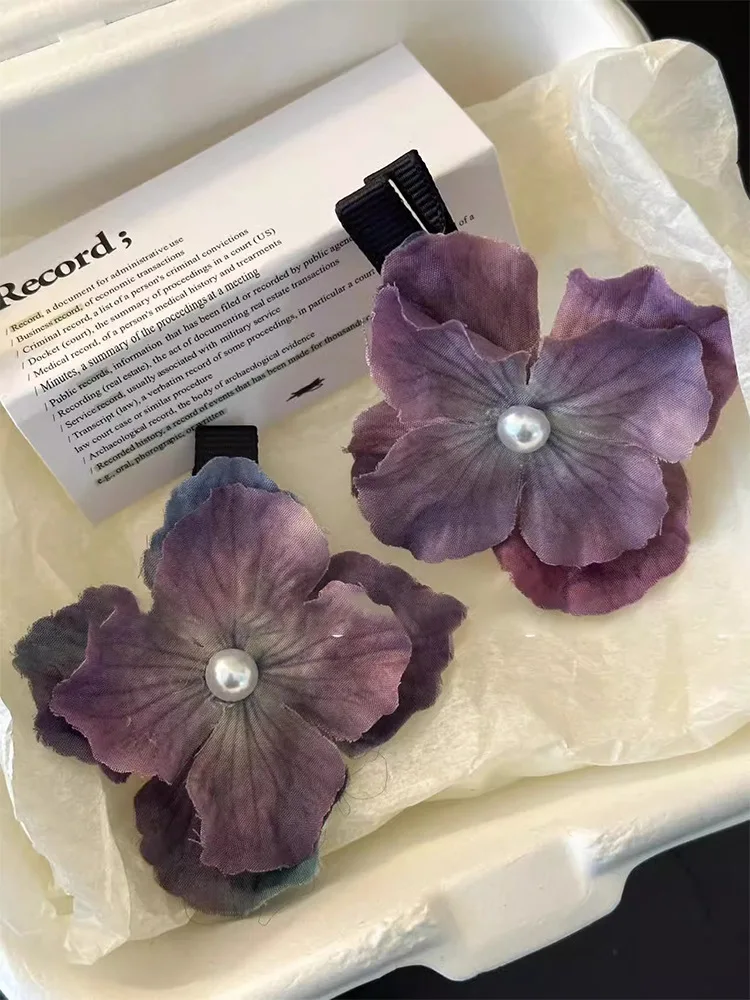 2Pcs Spring Hydrangea Hair Clips Women Girls Sweet Braid Hairpins Pearl Floral Barrettes For Travelling Wedding Hair Accessories