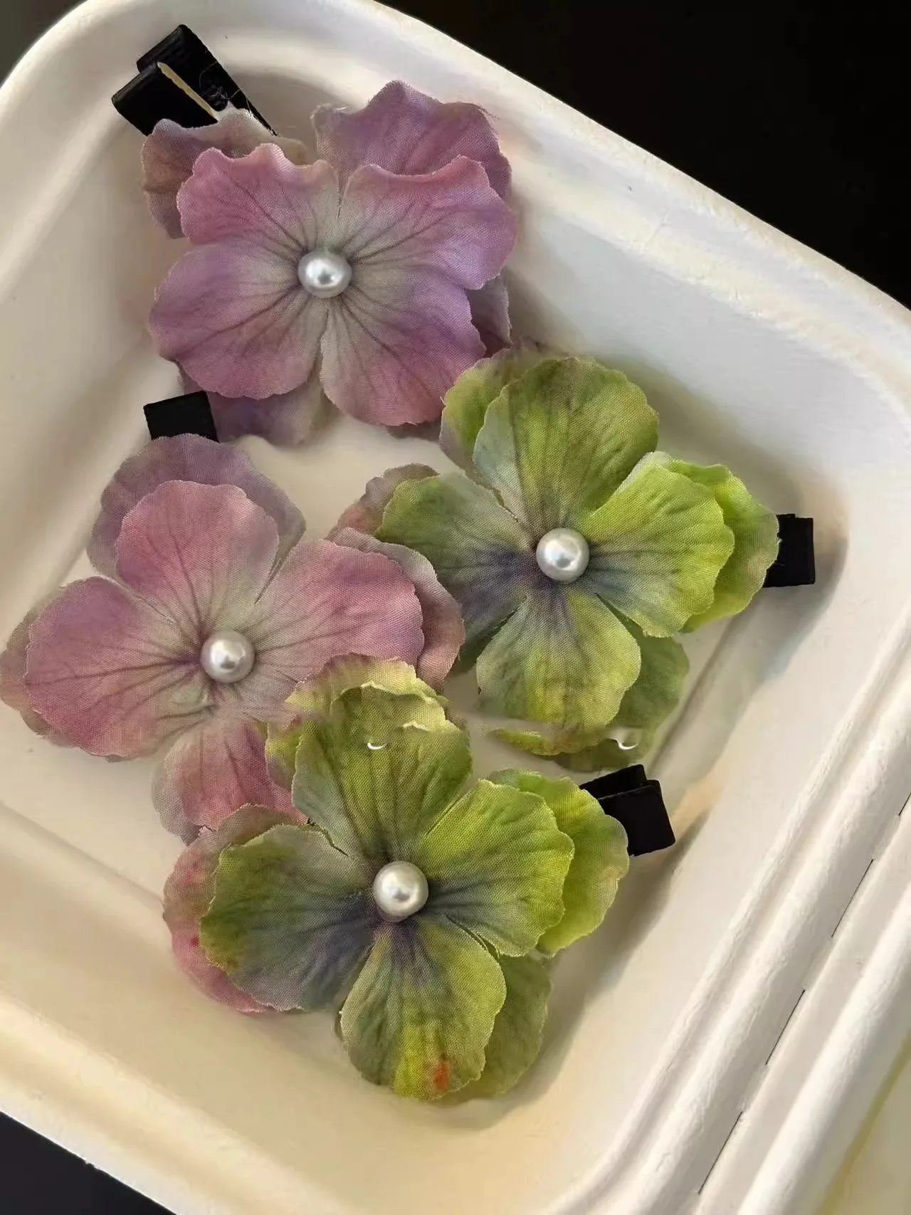 2Pcs Spring Hydrangea Hair Clips Women Girls Sweet Braid Hairpins Pearl Floral Barrettes For Travelling Wedding Hair Accessories