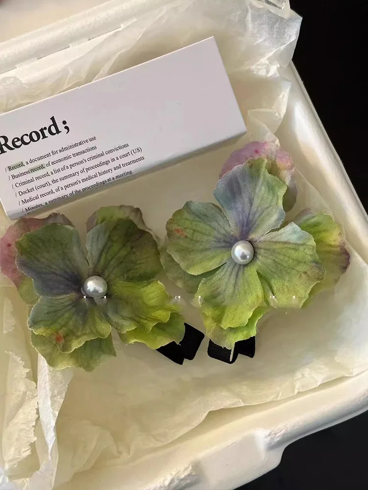 2Pcs Spring Hydrangea Hair Clips Women Girls Sweet Braid Hairpins Pearl Floral Barrettes For Travelling Wedding Hair Accessories