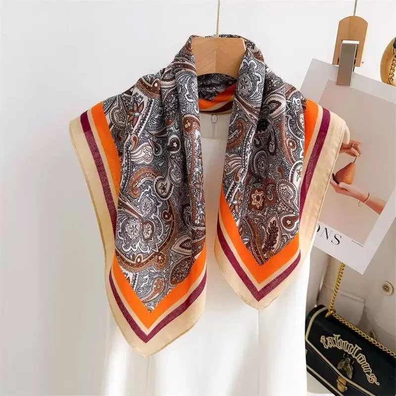 Luxury Spring Silk Scarf Women Brand Square Satin Bandana Paisley Neckerchief Wrap Soft Shawl Hijab Foulard Headband 2026