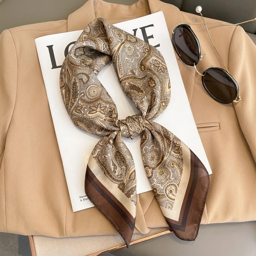 Luxury Spring Silk Scarf Women Brand Square Satin Bandana Paisley Neckerchief Wrap Soft Shawl Hijab Foulard Headband 2026