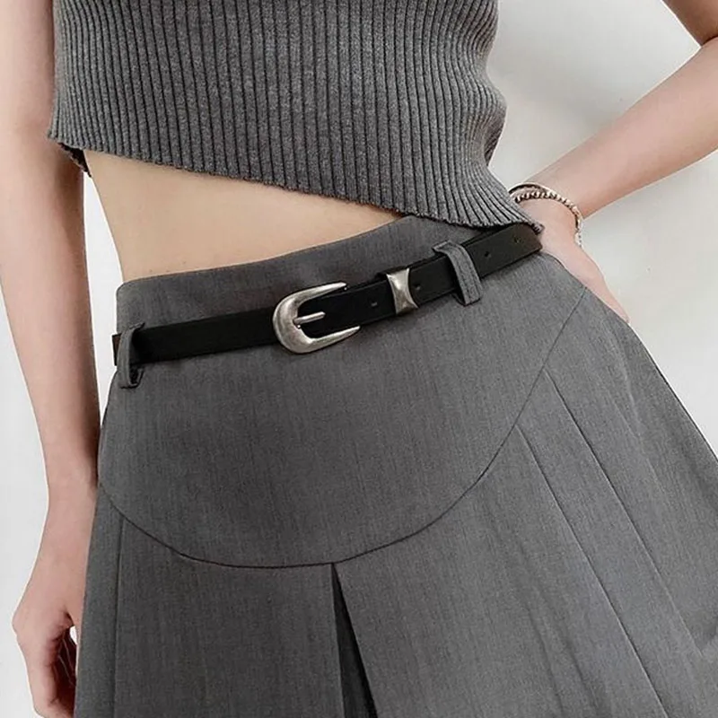 2026 Retro High-end Black y2k belt Ins Men's and Women's Versatile Metal Vintage Silver Buckle bb belt Fashion Trend Accessories