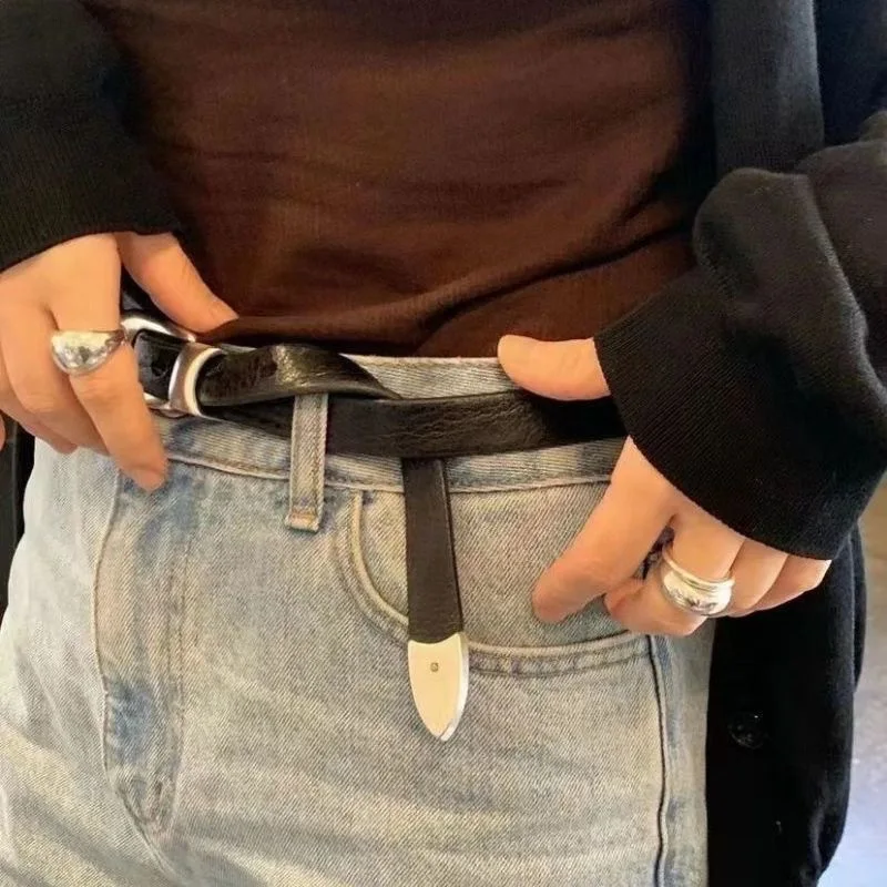 2026 Retro High-end Black y2k belt Ins Men's and Women's Versatile Metal Vintage Silver Buckle bb belt Fashion Trend Accessories