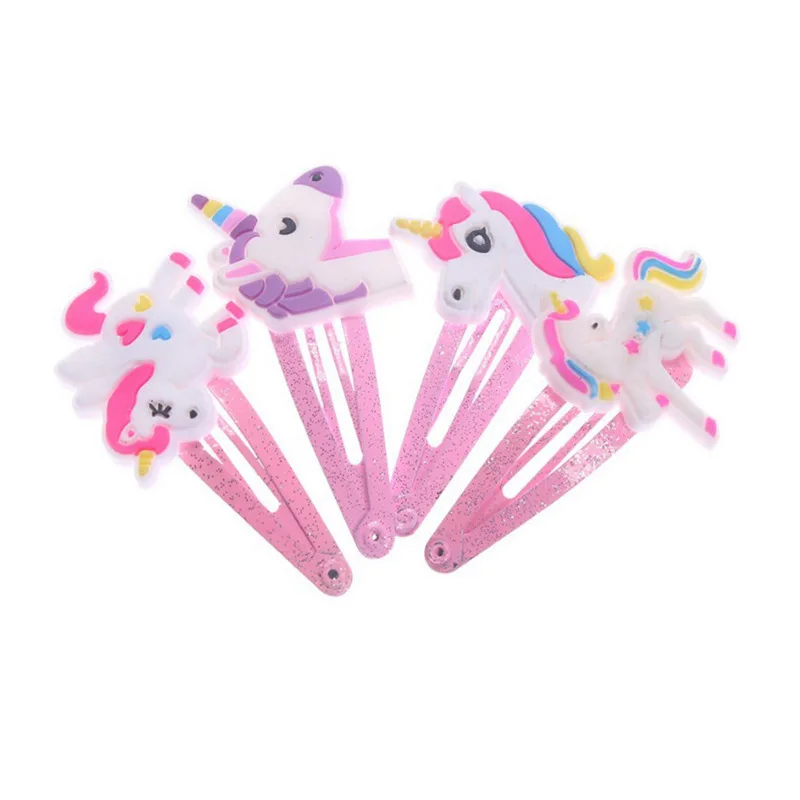 4PCS Unicorn Hair Clips Barrettes for Girls Hair Pins, Cute Hair Clips Metal Snap Barrettes Sparkly Hair Accessories