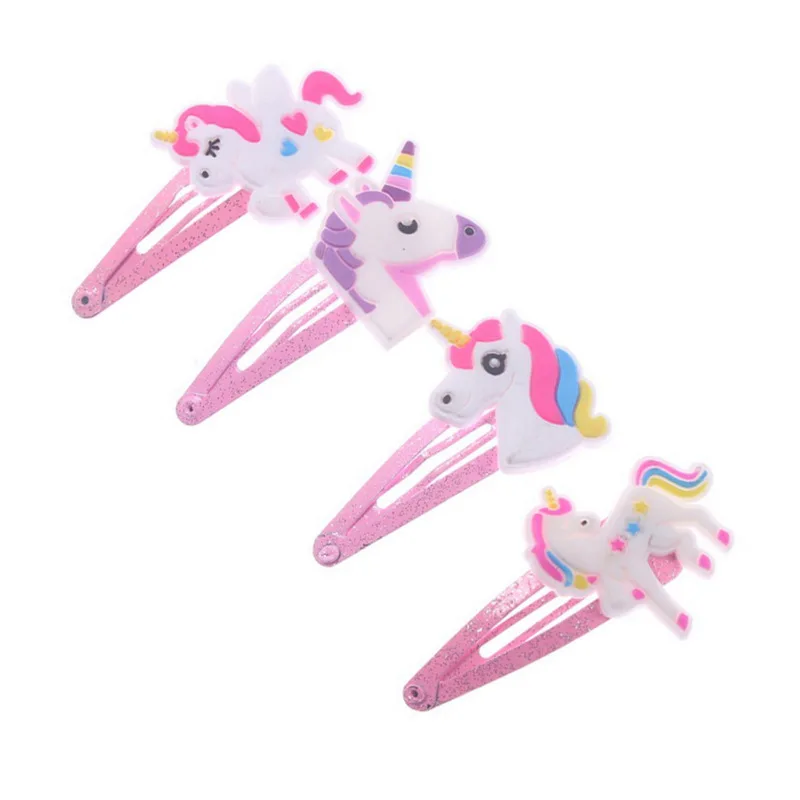 4PCS Unicorn Hair Clips Barrettes for Girls Hair Pins, Cute Hair Clips Metal Snap Barrettes Sparkly Hair Accessories