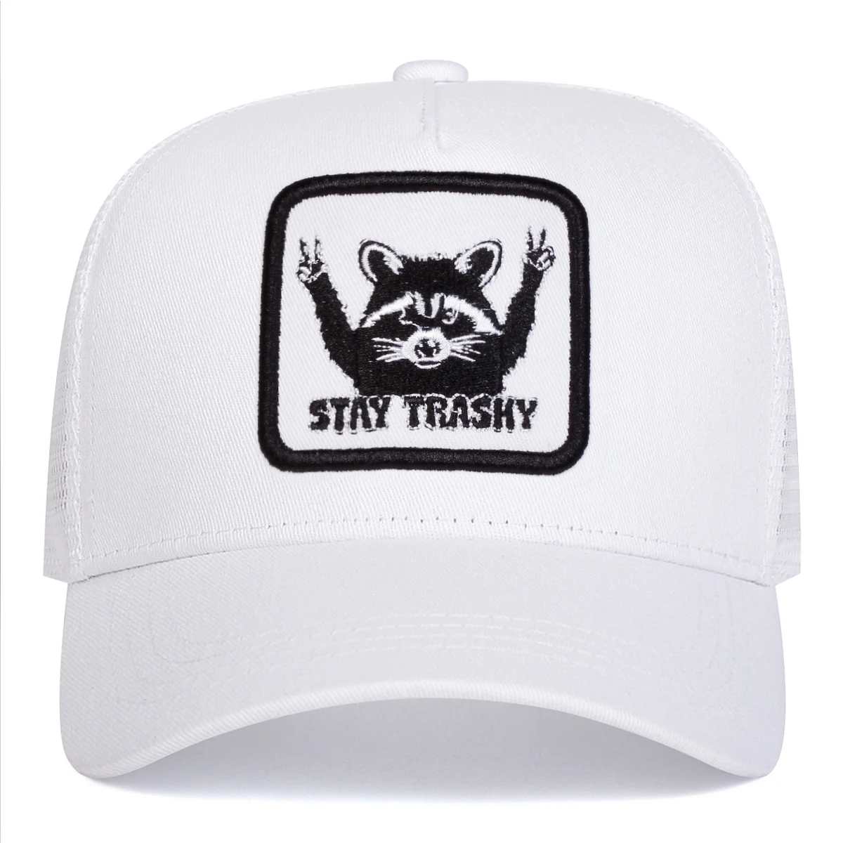 Unisex STAY TRASHY Raccoon Embroidery Baseball Net Caps Spring Summer Outdoor Adjustable Casual Hats Sunscreen Hat Sports Cap