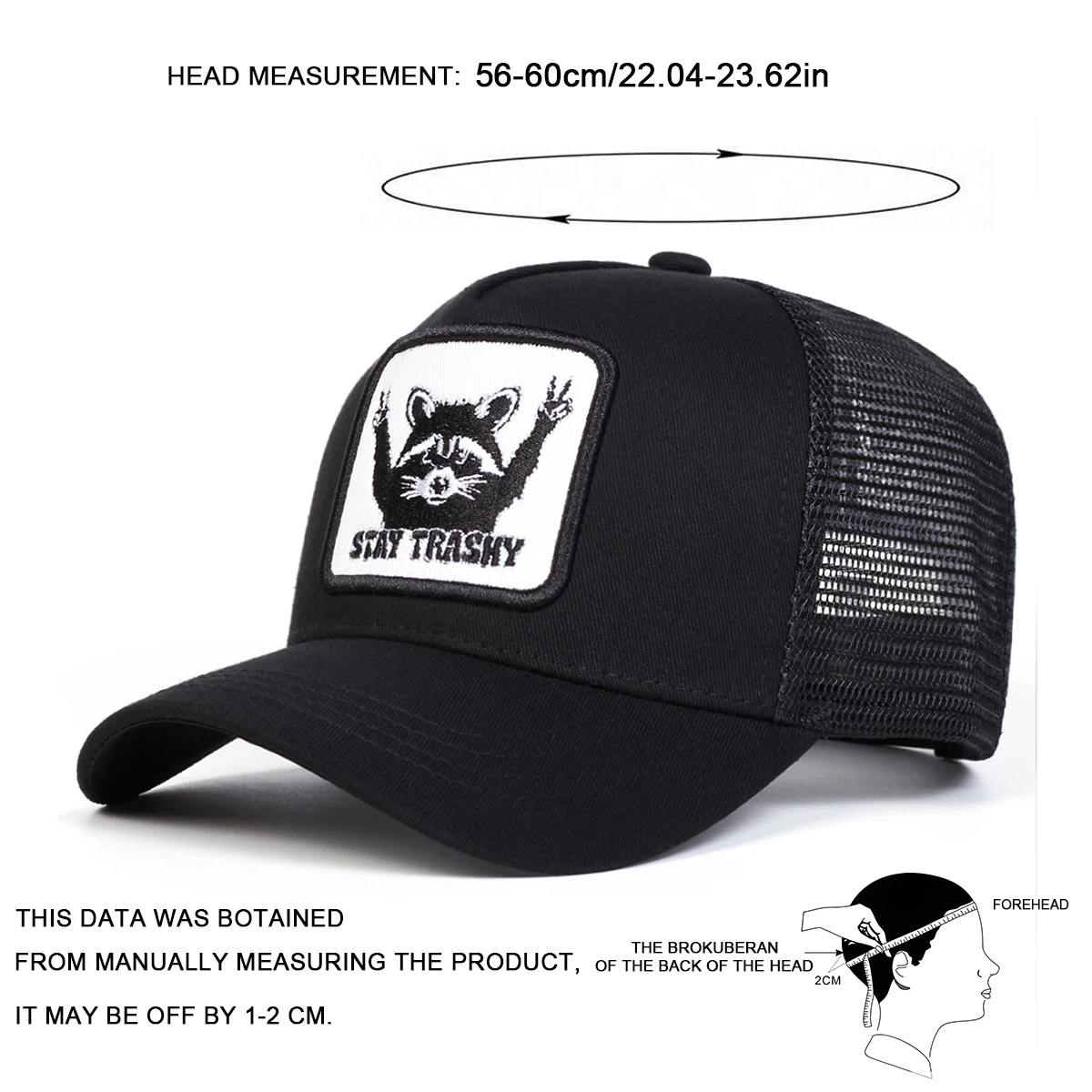 Unisex STAY TRASHY Raccoon Embroidery Baseball Net Caps Spring Summer Outdoor Adjustable Casual Hats Sunscreen Hat Sports Cap
