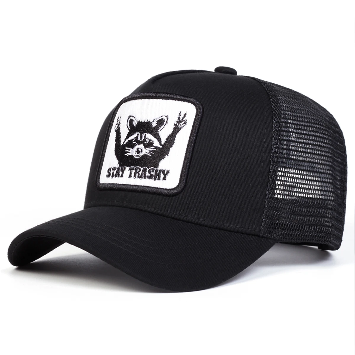 Unisex STAY TRASHY Raccoon Embroidery Baseball Net Caps Spring Summer Outdoor Adjustable Casual Hats Sunscreen Hat Sports Cap