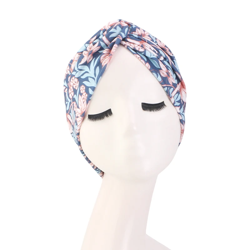 New Women Cashew flower Printed Cross Twist Turban Cap Bonnet Headband African Head Wraps  Ready To Wear HIjabs Chemo Cap