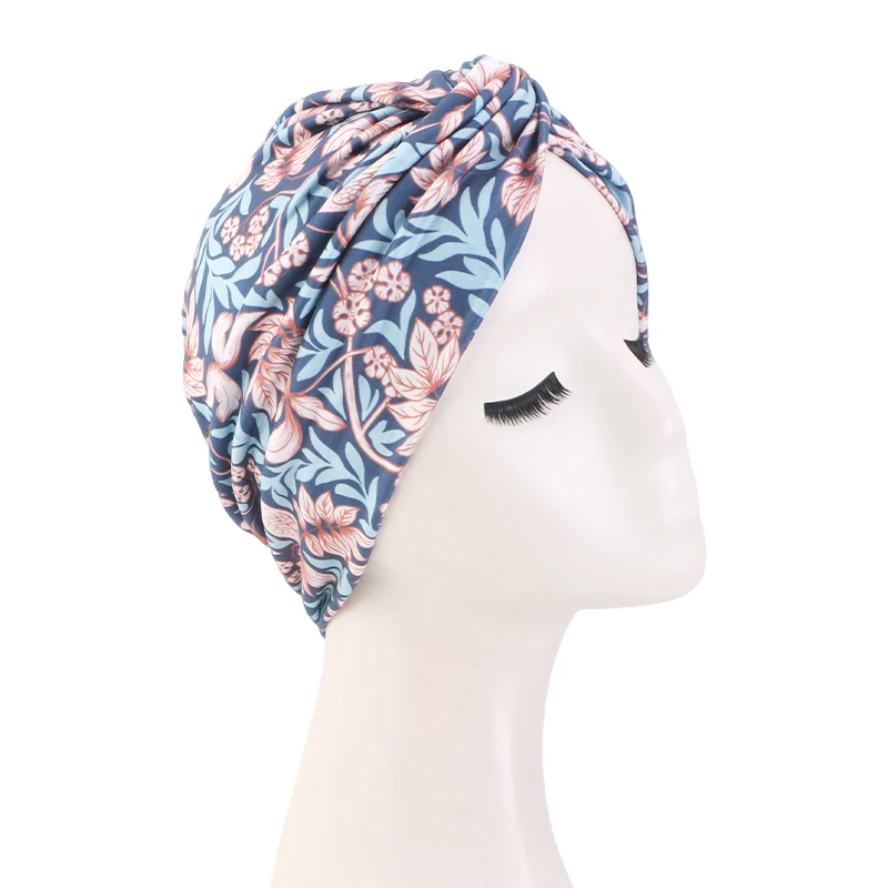 New Women Cashew flower Printed Cross Twist Turban Cap Bonnet Headband African Head Wraps  Ready To Wear HIjabs Chemo Cap