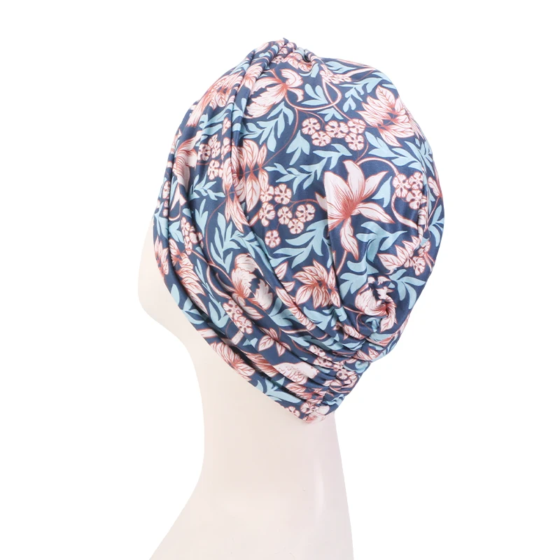 New Women Cashew flower Printed Cross Twist Turban Cap Bonnet Headband African Head Wraps  Ready To Wear HIjabs Chemo Cap